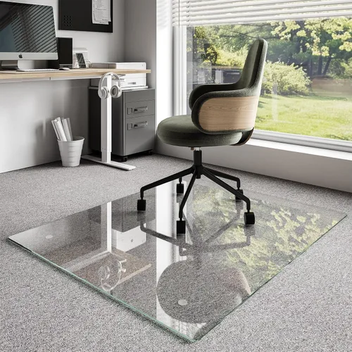 Miniatura 11 de Koonmi Tapete de cristal para silla de alfombra, 36 x 48 pulgadas, tapete de vidrio templado para silla de oficina, tapetes de vidrio con bordes