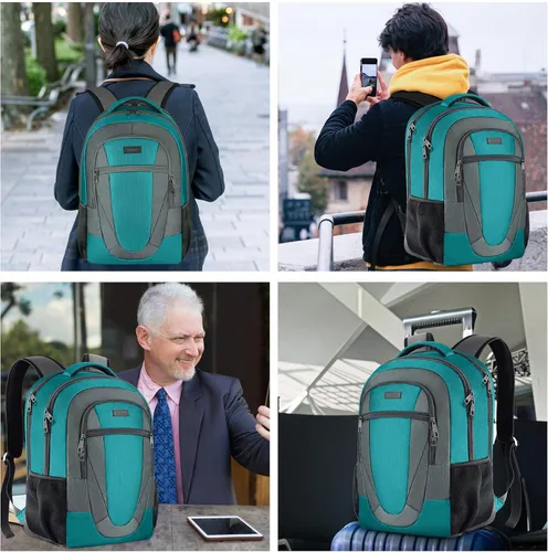 Miniatura 3 de BIKROD Mochila verde azulado para mujeres y hombres, mochila escolar para laptop de viaje para adolescentes, mochila universitaria impermeable