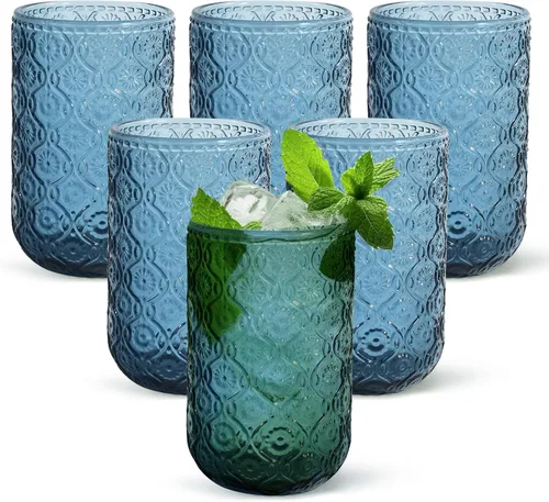 Miniatura 13 de CHLJAR Hobnail - Juego de 6 vasos para beber, juego de cristalería vintage de 14 onzas, vaso de agua verde en relieve para cerveza, jugo, cóctel