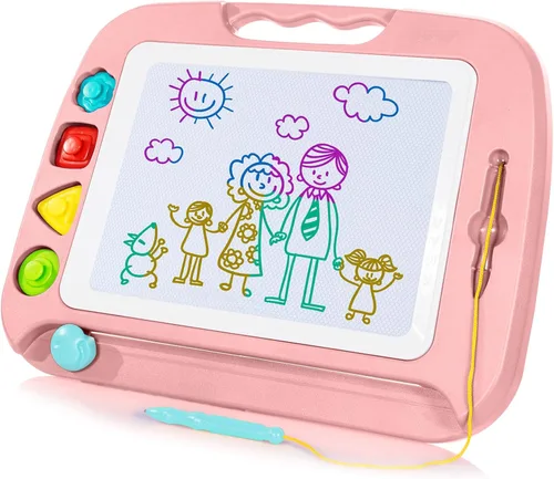 Miniatura 10 de SGILE - Pizarra magnética para dibujar grande, 4 colores, con 4 sellos, para niños pequeños, juguete educativo de aprendizaje, para niños de más