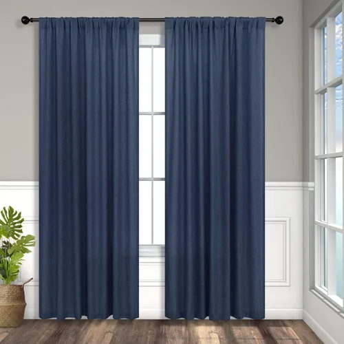 Miniatura 270 de Cortinas de lino gris claro, 2 paneles, presillas traseras, bolsillo para cortinero, semitraslúcidas, ahorran energía, estilo rústico, arpillera