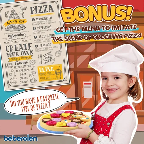 Miniatura 4 de Conjunto de Comida de Juguete de Pizza de Madera - 24 Piezas de Juguetes de Corte, Accesorios de Cocina de Juego de Simulación para Niños Pequeños