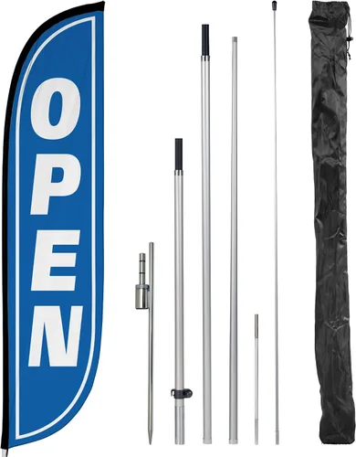 Miniatura 10 de LookOurWay Kit de asta de bandera de plumas, pancarta publicitaria de 7 pies de alto con juego de poste de fibra de vidrio y pico de tierra