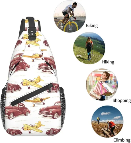 Miniatura 5 de Small Crossbody Bags for Women Men - Vintage Car Plane Print Adjustable Shoulder Bag Fanny Packs Belt Sling Bag Crossbody Purses Backpack for Travel