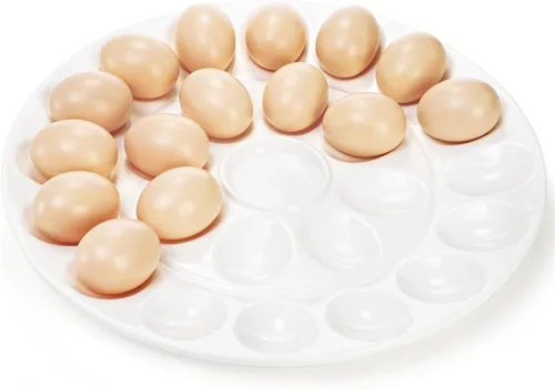 Miniatura 5 de Foraineam Bandeja de huevos de porcelana de 12.6 pulgadas, plato de huevo blanco con 25 compartimentos Dishwasher & Oven Safe, Easter Egg Holder