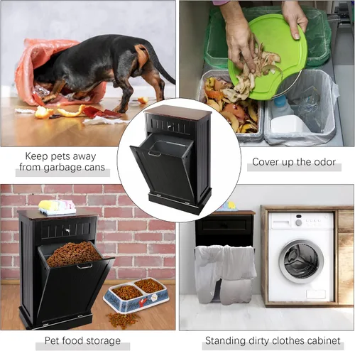 Miniatura 7 de TOLEAD - Gabinete de basura extraíble, isla de cocina estilo antiguo con tablero de perlas, superficie de madera maciza y cajón, bote de basura a