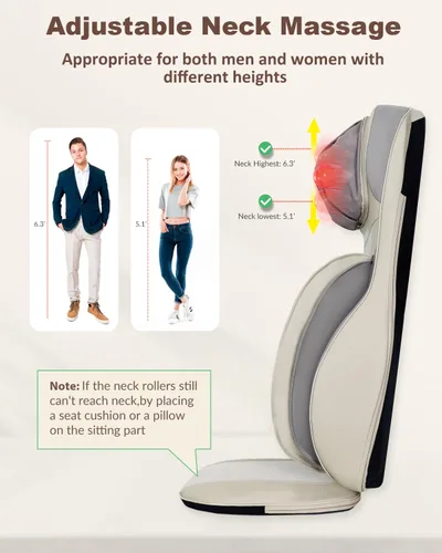 Miniatura 6 de Heycool Shiatsu Masajeador de cuello y espalda con calor, almohadilla de masaje mejorada 2025 con ajuste de altura, compresión, vibración