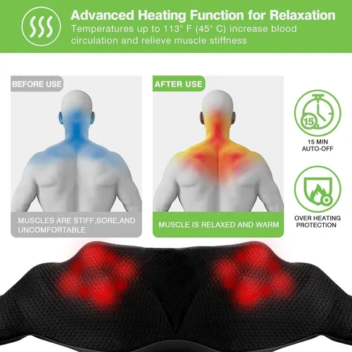 Miniatura 3 de cotsoco Masajeador de Cuello, Masajeador Shiatsu de Hombro con Calor, Masajeador Portátil 3D Ergonómico de Tejido Profundo para Hombro y Espalda Azul