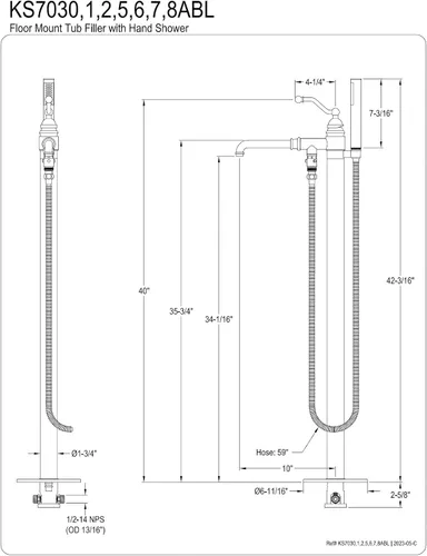 Miniatura 8 de Kingston Brass KS7035ABL - Grifo de bañera independiente con ducha de mano, bronce aceitado