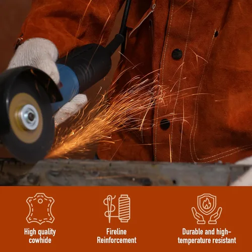 Miniatura 5 de QeeLink Chaqueta de Soldadura de Cuero - Chaquetas de Soldador de Trabajo Resistente a las Llamas y de Servicio Pesado - Chaqueta de Soldadura