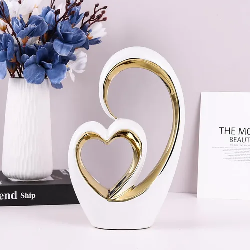 Miniatura 6 de Corazón de cerámica de oro blanco para decoración del hogar, estatua de amor, regalo de aniversario de San Valentín para pareja, escultura de doble