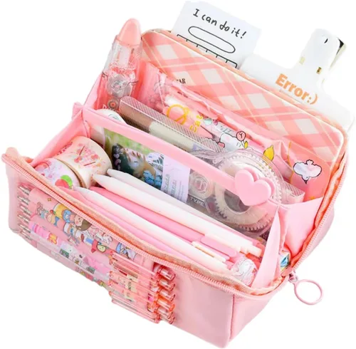 Miniatura 4 de AuraGlor Estuche para lápices de gran capacidad, 8 compartimentos, bolsa grande para lápices, estuche para lápices, organizador de almacenamiento