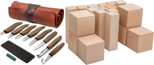 BeaverCraft Kit de tallado de madera grande Deluxe S18X - Juego de cuchillos de corte y bloques de tallado de tilo BW18 piezas de madera blanda para