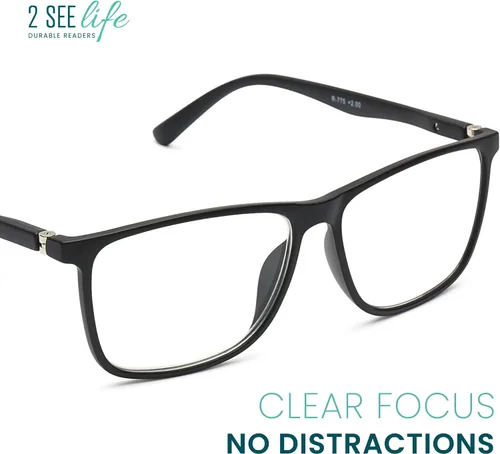 Miniatura 2 de 2SeeLife Lentes de lectura TR-90 grandes y duraderos para hombre, ajuste medio ancho, marco resistente flexible, bisagras de resorte, lectores NEGRO
