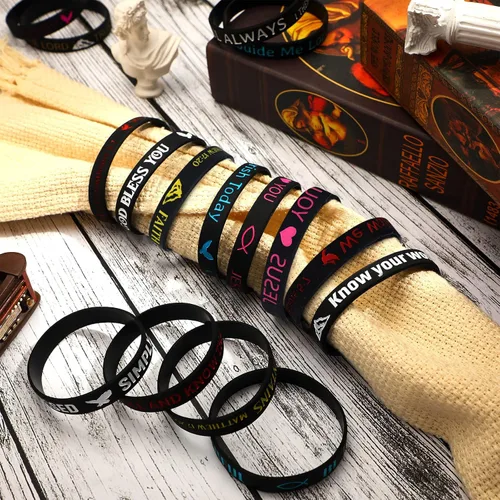 Miniatura 7 de Skylety 60 pulseras de oración con versículo bíblico de Dios, pulsera de goma motivacional de escritura cristiana, pulseras de silicona inspiradoras