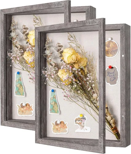 Miniatura 13 de Marco de caja de sombra pequeña de 5 x 5 con parte trasera de lino, resistente vitrina de memoria de flores, imágenes, medallas y más, color negro