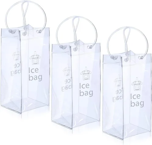 Paquete de 3 bolsas portátiles para vino helado, bolsa plegable de PVC transparente, bolsa enfriadora de vino, bolsa fría de vino con asa para