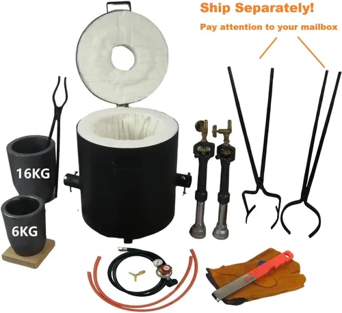 Miniatura 2 de Kit de horno de fundición de propano de 35.3 lbs/35 libras, quemadores dobles, con 2 crisoles de grafito y pinzas de crisol para levantar y verter