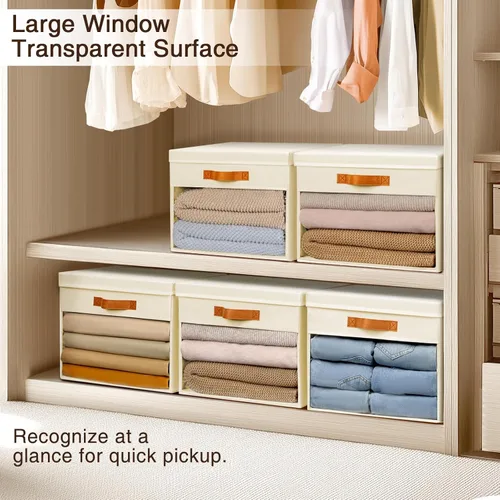 Miniatura 5 de Homsorout Contenedores de almacenamiento grandes con tapas, paquete de 3 organizadores decorativos plegables con ventanas y asas transparentes