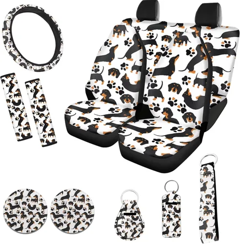 Miniatura 19 de Accesorios estéticos para automóvil, juego completo de fundas de asiento de automóvil con flores bohemias para mujeres, damas, juego de decoración