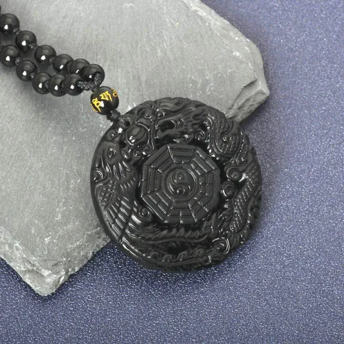 Miniatura 2 de Collar de obsidiana negra con dije de protección de amuleto de la suerte con cadena de cuentas extendida, piedra de cristal curativa, collares