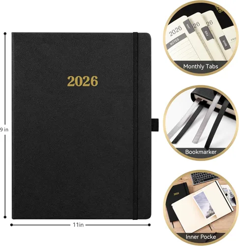 Miniatura 4 de Planificador 2025-2026 - Planificador académico 2025-2026, semanal mensual de cuero, julio 2025 - junio 2026, 9" x 11", bolsillo interior +