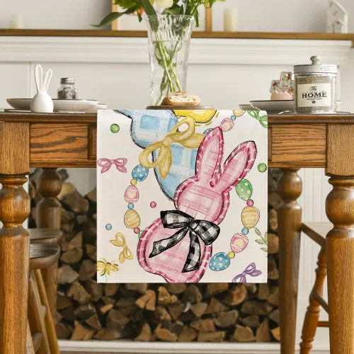 Miniatura 2 de Artoid Mode Camino de mesa de Pascua con lazo floral, conejo, conejo, huevos, Pascua, decoración de mesa de comedor de primavera para decoración