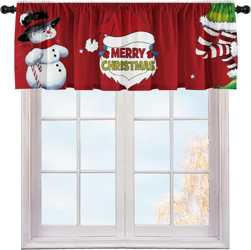Miniatura 7 de Cenefas de cortina de cocina de Navidad, Navidad, invierno, cenefas pequeñas con bolsillo para barra, decoración de cortinas cortas de Navidad