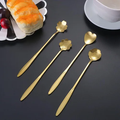 Miniatura 3 de NMQLX Juego de cucharas de postre, 6-16 cucharas de acero inoxidable con forma de flor de 7 pulgadas, cuchara de frutas para helado para el hogar