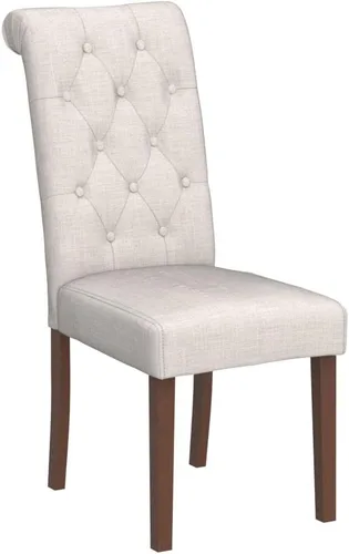 Miniatura 5 de COLAMY Juego de 2 Sillas de Comedor Copetudas, Sillas de Cocina Accent Parsons Tapizadas en Tela Elegante con Patas de Madera Maciza y Asiento Beige