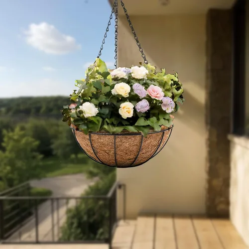 Miniatura 7 de Cestas colgantes para plantas al aire libre (paquete de 4 unidades de 8 pulgadas), macetas colgantes de coco para exteriores, cestas de alambre