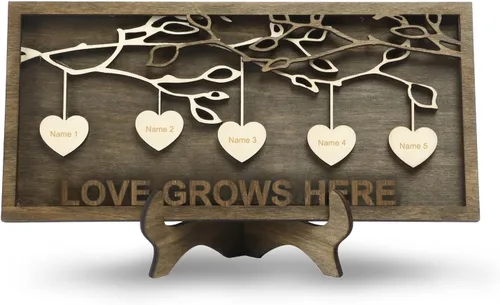 Miniatura 27 de Árbol genealógico con etiqueta de corazón, placas de madera grabadas personalizadas, regalos personalizados para madres, padres, escritorio, nombres
