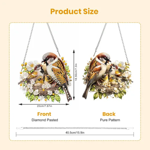 Miniatura 4 de EOBROMD Kits de arte colgante de diamantes para adultos, atrapasoles de animales de pájaros, pintura de arte de diamante, kits de diamantes