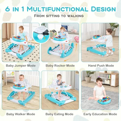 Miniatura 2 de BABY JOY Andador de bebé 6 en 1, andador plegable con ruedas, altura ajustable, música, luces, modo gorila y balancín, andadores de bebé para niños