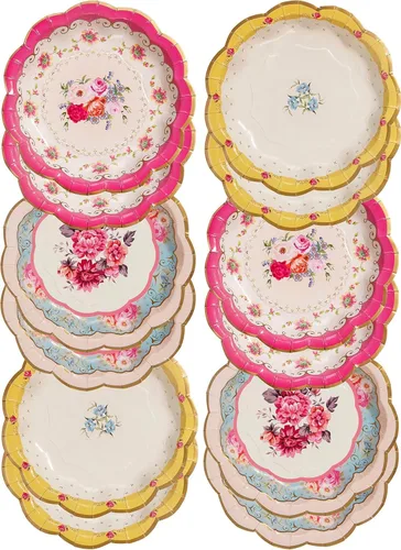 Miniatura 9 de Talking Tables Platos de papel floral vintage de 24 x 7 pulgadas para el día de la madre, fiesta de té, platos desechables florales festoneados