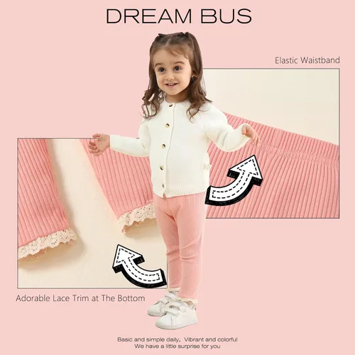 Miniatura 5 de DREAM BUS Paquete de 5 pantalones de bebé para niña, pantalones acanalados con volantes acampanados, leggings para bebé, pantalones acampanados