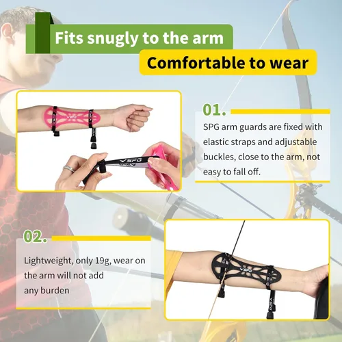 Miniatura 5 de SPG Protector de brazo de tiro con arco, ajustable, profesional, protector de antebrazo, para adultos, jóvenes, hombres, mujeres, competición, tiro