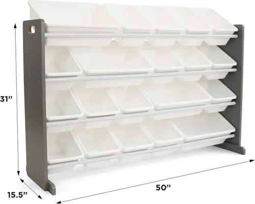 Miniatura 6 de Humble Crew Organizador de juguetes extra grande con 20 contenedores de plástico – Estantería de almacenamiento gris/blanco con estantes de 4