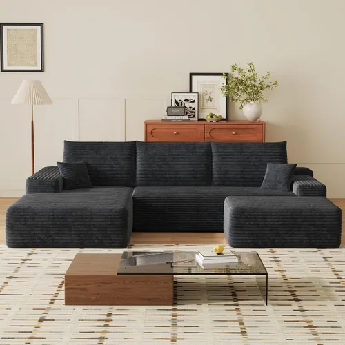 Miniatura 45 de Otomana de pana de felpa de 37.4 pulgadas, otomana tapizada de nube para sofá deshuesado en una caja, sofás modulares seccionales para sala de Negro