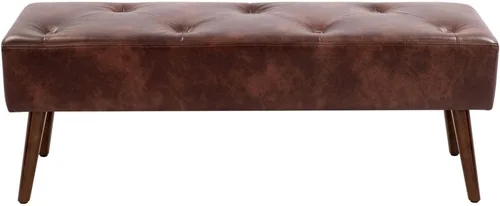 Miniatura 15 de Furniliving Banco de 44 Pulgadas para Dormitorio, Bancos Otomanos Tapizados con Tela Rayada y Tufting con Patas de Metal en Forma de X para Sala