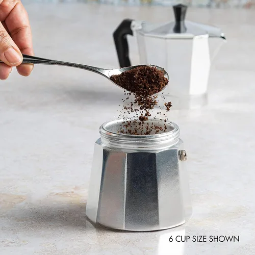 Miniatura 5 de Moka Pot - Cafetera y cafetera para estufa, cafetera italiana, cafetera Greca, cafeteras, plata (6 tazas)