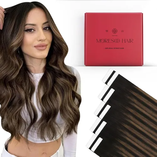 Miniatura 31 de Moresoo Extensiones de cabello humano real con cinta adhesiva, sin costuras, #1 negro azabache, 20 piezas, 1.76 oz (50 g), 24 pulgadas