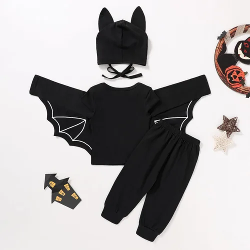 Miniatura 3 de YOUNGER TREE Conjunto de ropa de invierno para bebés y niñas pequeñas, con capucha de murciélago negro, con bolsillo y cremallera