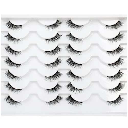Miniatura 45 de Medias pestañas postizas con banda transparente, finas, estilo ojo de gato, naturales, cortas, pequeñas, acento 3/4, de visón sintético, tiras