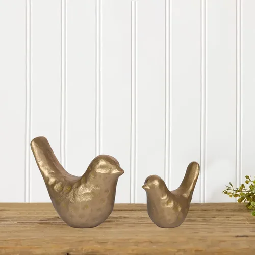 Miniatura 4 de Elegante estatua de pájaro de hierro fundido con revestimiento de latón vintage – Figura de pájaro dorada para escritorio, sala de estar