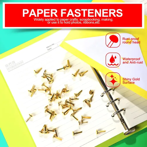 Miniatura 3 de HNYYZL 500 pinzas para manualidades de papel, mini sujetadores de papel dorados, mini sujetadores de latón, sujetadores de papel de brads, mini