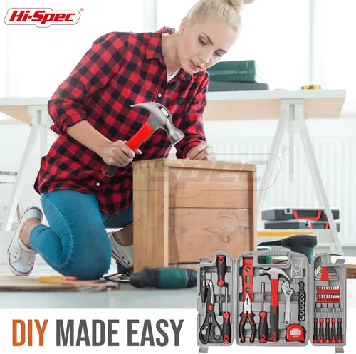 Miniatura 6 de Hi-Spec Kit de herramientas para el hogar de 54 piezas, color rojo, juego de herramientas manuales esenciales con caja de herramientas
