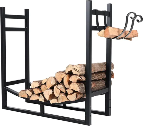 Miniatura 14 de PHI VILLA Estante para leña de 17 pulgadas, decoración para interiores y exteriores, soporte de madera para chimenea de acero, soportes