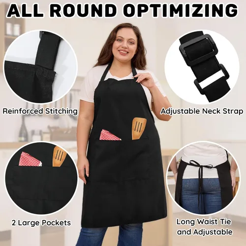 Miniatura 5 de 2 delantales de chef de talla grande, delantal profesional unisex con 2 bolsillos para cocinar, trabajar, hornear (tamaño más grande)