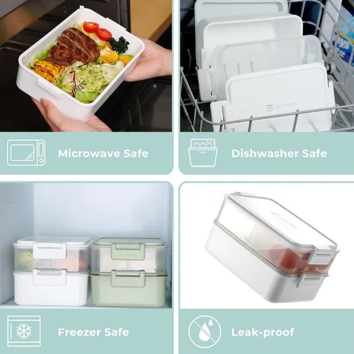 Miniatura 5 de linoroso Caja Bento Apilable Caja de Almuerzo para Adultos Satisface Todas Tus Necesidades Sobre la Marcha de Comida, Ensalada y Aperitivos, Caja